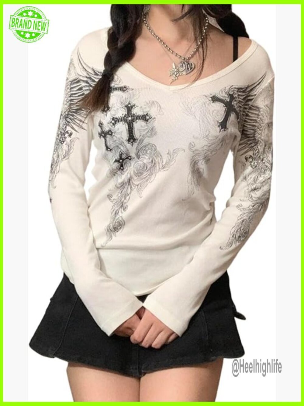 Y2K Fairy Grunge T-Shirt Gothic Vintage Punk Emo Alt Top Long Sleeve